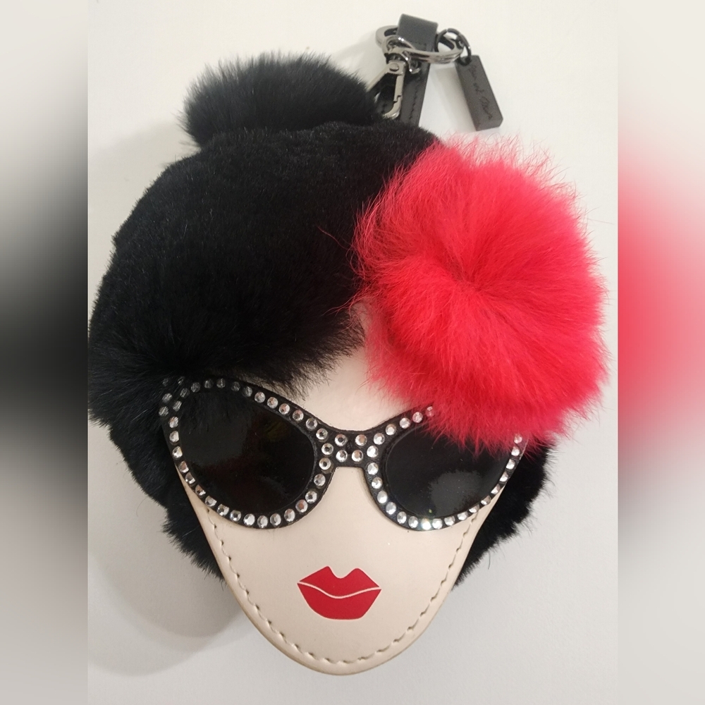 Chic Black and Red Pom-Pom Face Bag